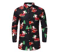 Tee Shirt De Noel Homme Chemise sans Repassage, avec Imprimé Noël Original Casual Décontracté Manches Longues Et Boutons Amusante Automne Hiver Slim Fit 3D Funky Christmas Button Down Boutonnés