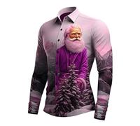 Tee Shirt De Noel Homme Polo Manches Longues Homme, Et Boutons Décontracté Casual Chemise Imprimé Boutonnés avec Noël Original Amusante Thanksgiving Automne Hiver Slim Fit Christmas Button Down