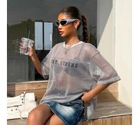 Tee-shirt de sport à imprimé numérique en maille transparente pour femmes d'été, style boyfriend. Maillot de basket-ball en maille, Top de rue à la mode, chemise transparente à manches longues d'été, 