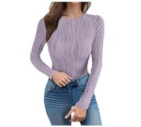 Tee Shirt De Sport Femme Going Out Tops for Women Long Sleeve Fall Shirts Crew Neck Solid Crop Tight Tops Ribbed Blouses Casual Clothing(Purple,XXL)