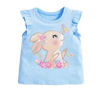 Tee Shirt Débardeur Enfant Fille Ete 1-6 Ans Lapin Mignon Pas Cher Gilet Fille sans Manches à Volants été Elegant Chic Confortable Casual Fashion Sport Vacances Top Hauts Chemise (Sky Blue, 2-3 Ans)
