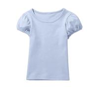 Tee-Shirt Doux pour Filles Manches Courtes Haut à Manches Bouffantes Confortable et décontracté idéale pour Le Quotidien des et Grandes Filles Version Printemps-été (Blue, 3-4 Years) #503