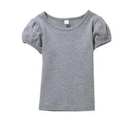 Tee-Shirt Doux pour Filles Manches Courtes Haut à Manches Bouffantes Confortable et décontracté idéale pour Le Quotidien des et Grandes Filles Version Printemps-été (Grey, 12-13 Years) #511