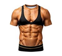 Tee Shirt Drole, T Shirt Moche Homme Humour Tshirt Oversize 3D Imprimé Faux Poitrine Graphic Musculation Muscle T-Shirts À Manche Courte De Sport Bite Décontracté Ete