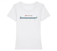 Tee Shirt Elle est ou Jeanne (Palmashow) - pour Femme - Imprimé en France - Coton 100% Bio - Cadeau Anniversaire Film et Série Humour Original Rigolo (Blanc, XS)