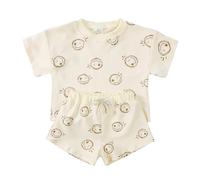 Tee Shirt Enfant - Ensemble 2 Pièces pour Enfants T-Shirt Et Short pour Bébé avec Imprimé Mignon (Yellow 6-7 Years)