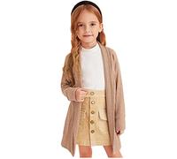 Tee Shirt Enfant Fille - Enfant en Bas Âge Enfants Bébé Filles Pull Tricoté À Manches Longues Cardigan Ouvert Avant Manteaux Automne Hiver Solide Longue Veste (Khaki 6-7 Years)