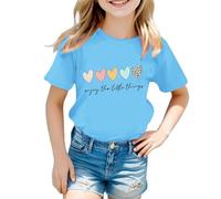 Tee Shirt Enfant Fille Ete 3-12 Ans Léopard Amour Pas Cher Tshirt Fille Manche Courte été Elegant Plissée Chic Confortable Fluide Casual Fashion Sport Vacances (Blue, 11-12 Years)