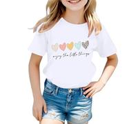 Tee Shirt Enfant Fille Ete 3-12 Ans Léopard Amour Pas Cher Tshirt Fille Manche Courte été Elegant Plissée Chic Confortable Fluide Casual Fashion Sport Vacances (White, 11-12 Years)