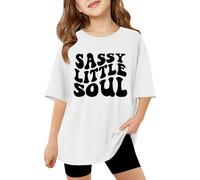 Tee Shirt Enfant Fille Ete Manche Courte Fashion Tunique Ado Fille Chic Pas Cher Confortable Ample Dessin Animé Mignon Ample Casual Plage Vacances Chemisier 3-14 Ans (White, 11-12 Ans)