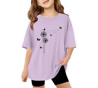 Tee Shirt Enfant Fille Manche Courte Col Rond a la Mode Haut Blouse Long Ado Fille été Ample Fluide Léger Confortable Mignon Casual Sport Vacances Chemisier 3-14 Ans F403B