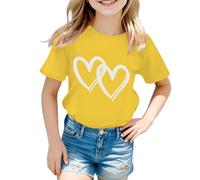 Tee Shirt Enfant Fille Manche Courte cœur 2-12 Ans Vetement Fille ete t Shirt Lettre Imprime Haut Casual Tunique Mode vêtements Fille de Sport Tshirt Loungewear Doux