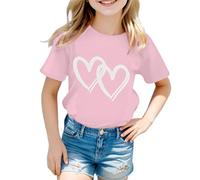 Tee Shirt Enfant Fille Manche Courte cœur 2-12 Ans Vetement Fille ete t Shirt Lettre Imprime Haut Casual Tunique Mode vêtements Fille de Sport Tshirt Loungewear Doux
