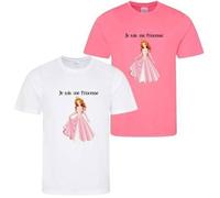 Tee shirt enfant - Princess - Lot de 2 - Manches courtes - 100% polyester - Blanc et rose 9-11 ans