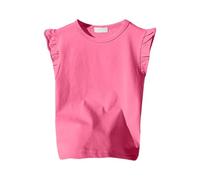 Tee Shirt Ete Enfant Fille sans Manche à Volants Col Rond Haut Blouse Ado Fille 2-10 Ans été Fluide Ample Léger Mignon Confortable Casual Jogging Vacances Chemise (3-4 Years)