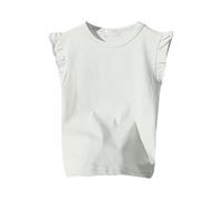 Tee Shirt Ete Enfant Fille sans Manche à Volants Col Rond Haut Blouse Ado Fille 2-10 Ans été Fluide Ample Léger Mignon Confortable Casual Jogging Vacances Chemise (White, 3-4 Years)