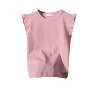 Tee Shirt Ete Enfant Fille sans Manche à Volants Col Rond Haut Blouse Ado Fille 2-10 Ans été Fluide Ample Léger Mignon Confortable Casual Jogging Vacances Chemise (3-4 Years)