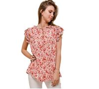 Tee shirt femme - 101 IDEES - Modèle sans manche - Motif liberty - Couleur orange - Composition 55% viscose S/M