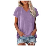 Tee Shirt Femme à Manches Courtes Col en V Décontracté T-Shirt en Coton D'été Lâches Hauts Chic Amples Chemises Blouse de Base pour Sport Fitness Yoga 2026