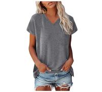 Tee Shirt Femme à Manches Courtes Col en V Décontracté T-Shirt en Coton D'été Lâches Hauts Chic Amples Chemises Blouse de Base pour Sport Fitness Yoga 2026