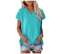 Tee Shirt Femme à Manches Courtes Col en V Décontracté T-Shirt en Coton D'été Lâches Hauts Chic Amples Chemises Blouse de Base pour Sport Fitness Yoga 2026