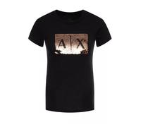 Armani Exchange Basic T-Shirt Logo on Bust, Black with Gold, L Femme