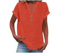 Tee Shirt Femme Blanc Élégant Manches Courtes Chic Et Élégant T-Shirts Décontractés Tops D'été Lâche Respiran Tunique Couleur Unie Chemisier Femme en Coton Lin Chic Sexy pour Le Quotidien