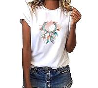 Tee Shirt Femme Blanc Imprimé Plumes Vintage Ample T Shirt Femme Col Rond Manches Courte Tunique Casual Haut Décontractée Chemisier 2021 Nouveau Ete Blouse Sexy Chic Et élégant Top Grande Taille