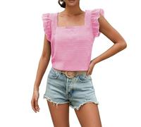 Tee Shirt Femme Camicetta estiva a Quadri Con scollo Quadrato e Orlo arricciato, Casual per Donna (M)
