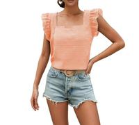 Tee Shirt Femme Camicetta estiva a Quadri Con scollo Quadrato e Orlo arricciato, Casual per Donna (Orange, M)