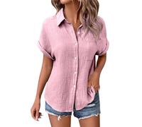 Tee Shirt Femme Chemisier Chemise Longue Surchemise Coton Manche Courte Tunique Lin Top Ete Blouse Chic Et Élégant Elegant Chemisiers Blouses Vetement Grande Taille Vetements Mode,3-Rose,XXL