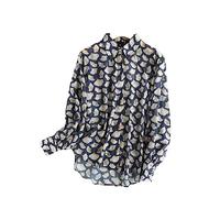 Tee Shirt Femme,Chemisier en Satin À Imprimé Feuilles De Ginkgo pour Femmes Chemise À Manches Longues Chemises Baggy Tunique Chemises À Boutons Tops Sexy Tops De Fête Chemisier d'affaires De Bureau