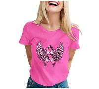 Tee Shirt Femme Chic Chemisiers et Blouses Grande Taille T Shirts Manche Courte à L'épaule été Sweat Pull Y2k Lettre Impression T-Shirt Robe Tunique Vetement de Travail (Rose Vif,3XL)