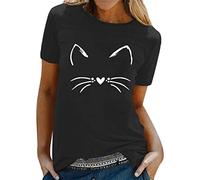 Tee Shirt Femme Chic élégant T-Shirt Blouse Top T-Shirt à Manches Courtes et col Rond imprimé de Chats pour Femmes Printemps été Cadeau Original Mamie