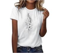 Tee Shirt Femme Classique Manches Courtes T Shirt Imprimé Attrape-rêves et Plume Tshirt Décontracté Été T-Shirt Simple Col Rond Blouse Fin Ample et Respirant Tunique Pas Cher Tee Shirt Sport Haut