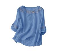 Tee Shirt Femme Col Crew Manche Courte, T-Shirt éTé Fin Brodé, Style RéTro Artistique, Coton Et Lin Respirant, Haut DéContracté Couleur Unie