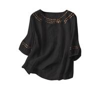 Tee Shirt Femme Col Crew Manche Courte, T-Shirt éTé Fin Brodé, Style RéTro Artistique, Coton Et Lin Respirant, Haut DéContracté Couleur Unie