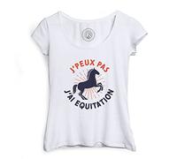 Tee Shirt Femme Col Echancré J'Peux Pas J'Ai Equitation Cheval Poney Dressage