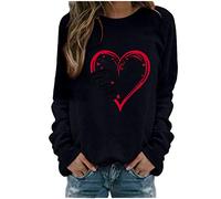 Tee Shirt Femme col Rond Coton, Chemise de Fetes Grande Taille col Leger Minceur Pull Sweat-Shirt Haut Manche Longue Femme Cœur d'amour Valentine's Day Vogue
