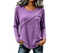 Tee Shirt Femme col Rond Manches Longues Franges Vintage
