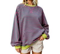 Tee Shirt Femme Col Rond Rayé Haut Manches Longues Ample Extensible Coton souple et extensible; Manches longues; Col rond rayé et forme ample; Avec jean legging ou pantalon; W nd