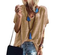 Tee Shirt Femme Col V Ample T Shirt Uni Femmes Manche Courte Oversize Basic Haut Top Ete Simple Large Basique Été Fluide Loose Tunique Grande Taille Tops Casual Tendance Chic Blouse Jolie Kaki 2XL