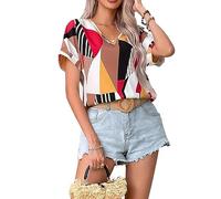 Tee Shirt Femme Col V Blouse Femme Élégance T-Shirts à Manches Courtes Femme Casual T-Shirt Longue Rouge Hauts Confortables pour L'été(Rot M)