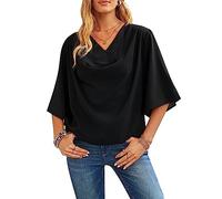 Tee Shirt Femme Col V Chiffon Blouse Femme Manches Evasées Chemisiers et Blouses Femme Décontracté Tunique Loose Haut Elégants Top D'été Chemise de Chic de Couleur Unie