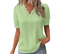 Tee Shirt Femme Col V Dentelle Tunique Femme Grande Taille été Léger Chemise Femme Chic Et élégant Manche Courte Blouse Top Haut Femme Ete Fluide Pas Cher Fashion Soiree (Vert-1, XXL)