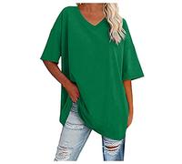 Tee Shirt Femme Col V Fluide Sport Respirant T-Shirt Femme Oversize Très Large Uni Été Blouse Femme À Manches Courtes Grande Taille Decontractee Retro Haut Ample Souple Vêtement