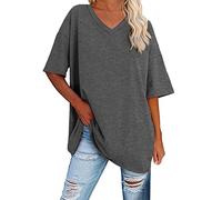 Tee Shirt Femme Col V Fluide Sport Respirant T-Shirt Femme Oversize Très Large Uni Été Blouse Femme À Manches Courtes Grande Taille Decontractee Retro Haut Ample Souple Vêtement