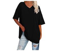 Tee Shirt Femme Col V Fluide Sport Respirant T-Shirt Femme Oversize Très Large Uni Été Blouse Femme À Manches Courtes Grande Taille Decontractee Retro Haut Ample Souple Vêtement