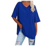 Tee Shirt Femme Col V Fluide Sport Respirant T-Shirt Femme Oversize Très Large Uni Été Blouse Femme À Manches Courtes Grande Taille Decontractee Retro Haut Ample Souple Vêtement