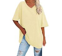 Tee Shirt Femme Col V Fluide Sport Respirant T-Shirt Femme Oversize Très Large Uni Été Blouse Femme À Manches Courtes Grande Taille Decontractee Retro Haut Ample Souple Vêtement